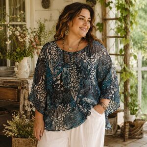 Lane Bryant Sheer Top Womens 18/20 Paisley Boho Floral Tunic Plus Size Lagenlook